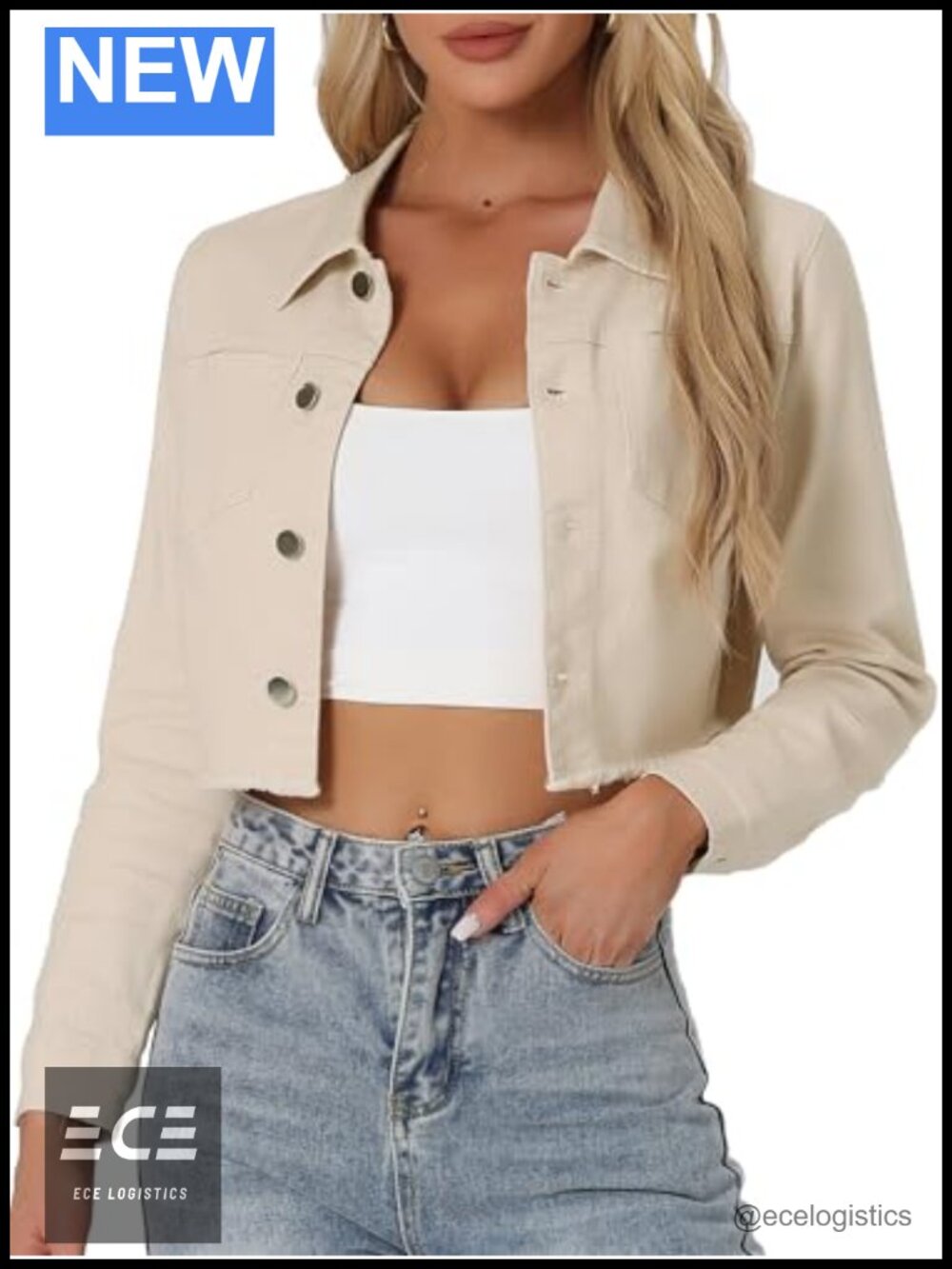 Womens Cropped Denim Jacket Lightweight Button Up Long Sleeve Jean Jacket